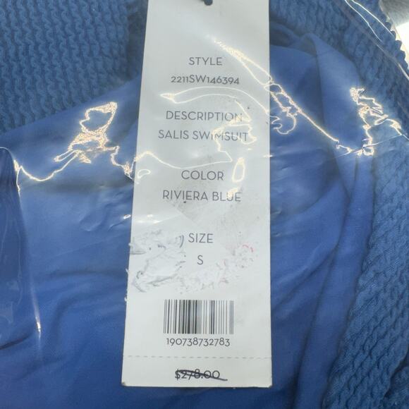 Veronica Beard Salis Ribbed One Piece Swimsuit Blue Size S New - Picture 5 of 5